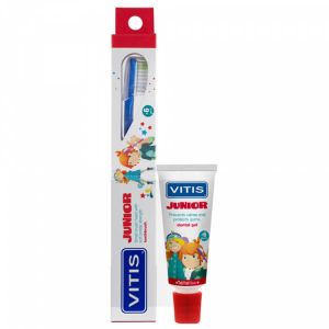 М'яка зубна щітка Dentaid Vitis Junior + паста-гель Dentaid Vitis Junior (15 мл)