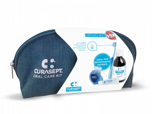 Набір Curasept Ortho Kit (ополіскувач 200 мл + зубна паста 5 мл + зубна нитка + зубна щітка + косметичка)