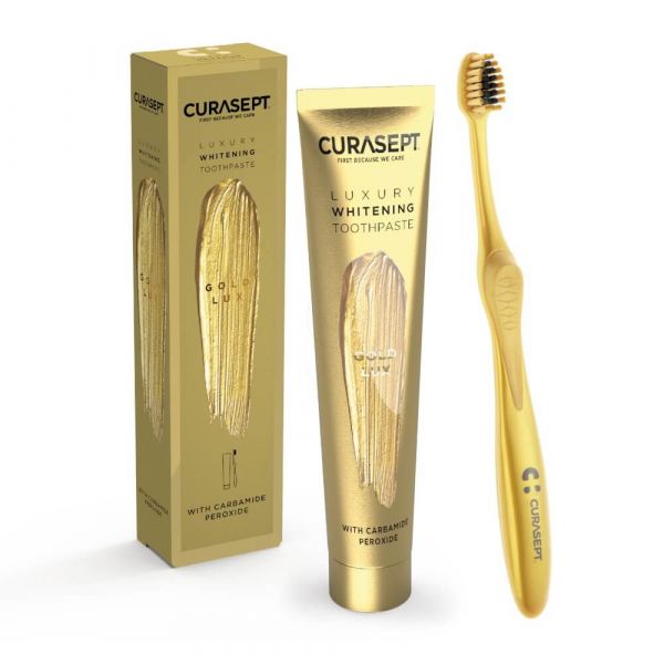 Набір Curasept Gold Luxury Whitening (зубна паста 75 мл + зубна щітка + косметичка)