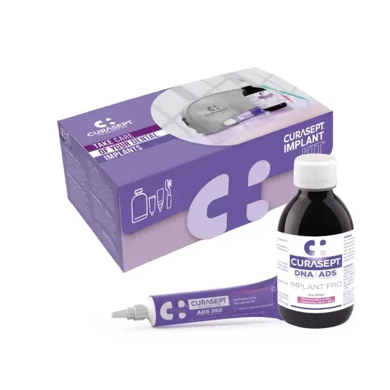 Професійний набір Curasept Implant Pro Kit (ополіскувач, паста, гель, щітка, косметичка)