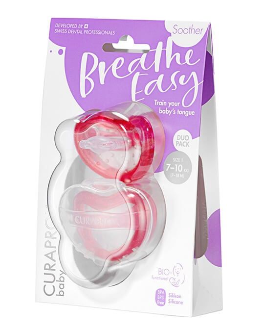 Пустушка Curaprox Soother 7-10 kg Duo (яскраво-рожева, 7-18 місяців)