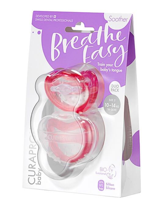 Пустушка Curaprox Soother 10-14 kg Duo (яскраво-рожева, 18-36 місяців)