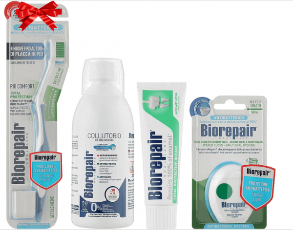 Набір Biorepair Досконалий захист (ополіскувач, зубна паста, нитка + зубна щітка)