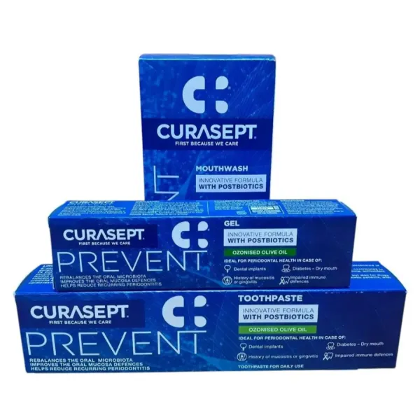 Набір Curasept Prevent (Зубна паста 75 мл + ополіскувач 300 мл + гель для ясен 30 мл)