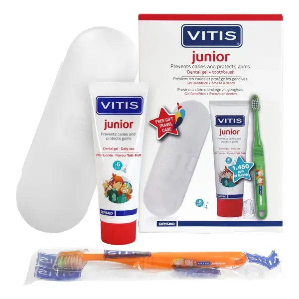 Дитячий набір Dentaid Vitis Junior: зубна паста-гель 75 мл, щітка та пенал